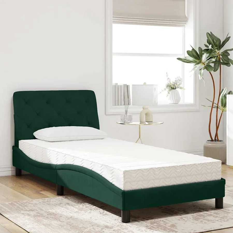Lit avec matelas vert foncé 80x200 cm velours - 3