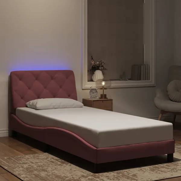 Cadre de lit avec LED sans matelas rose 90x200 cm velours