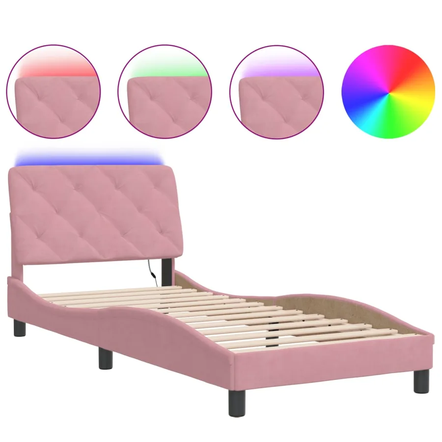 Cadre de lit avec LED sans matelas rose 90x200 cm velours - 2