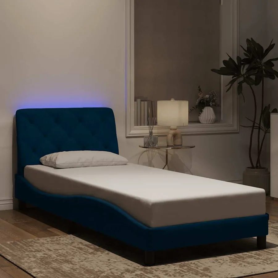 Cadre de lit avec LED sans matelas bleu 90x190 cm velours