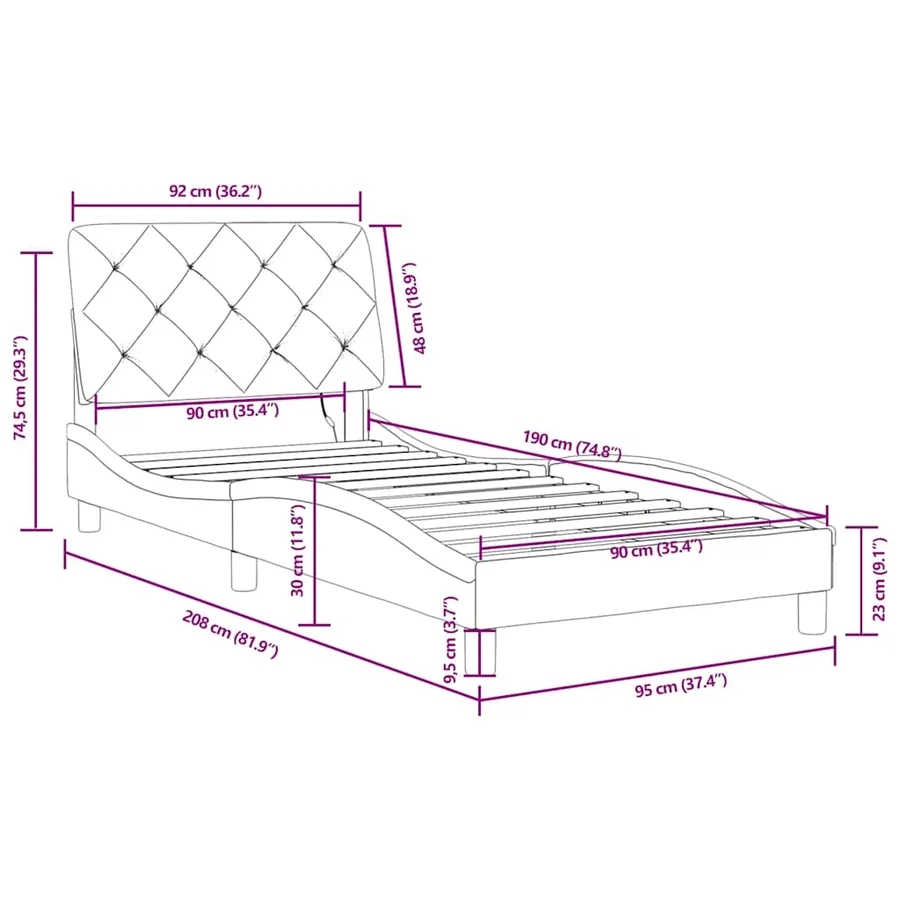 Cadre de lit avec LED sans matelas bleu 90x190 cm velours - 16
