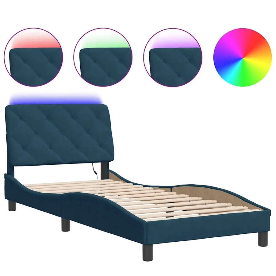 Cadre de lit avec LED sans matelas bleu 90x190 cm velours - 2