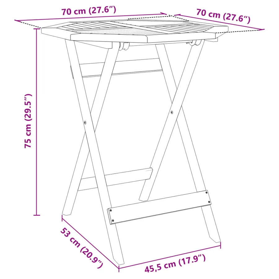 Ensemble de bistro pliable 3 pcs bois d'acacia solide - 9