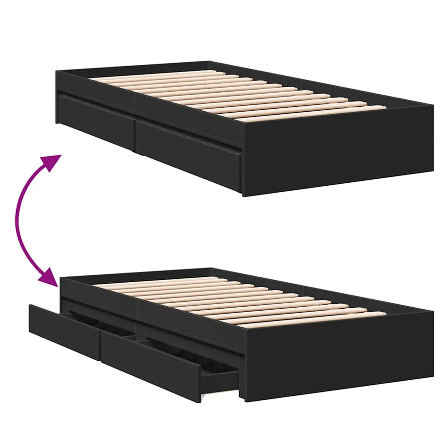 Cadre de lit avec tiroirs sans matelas noir 75x190 cm - 7
