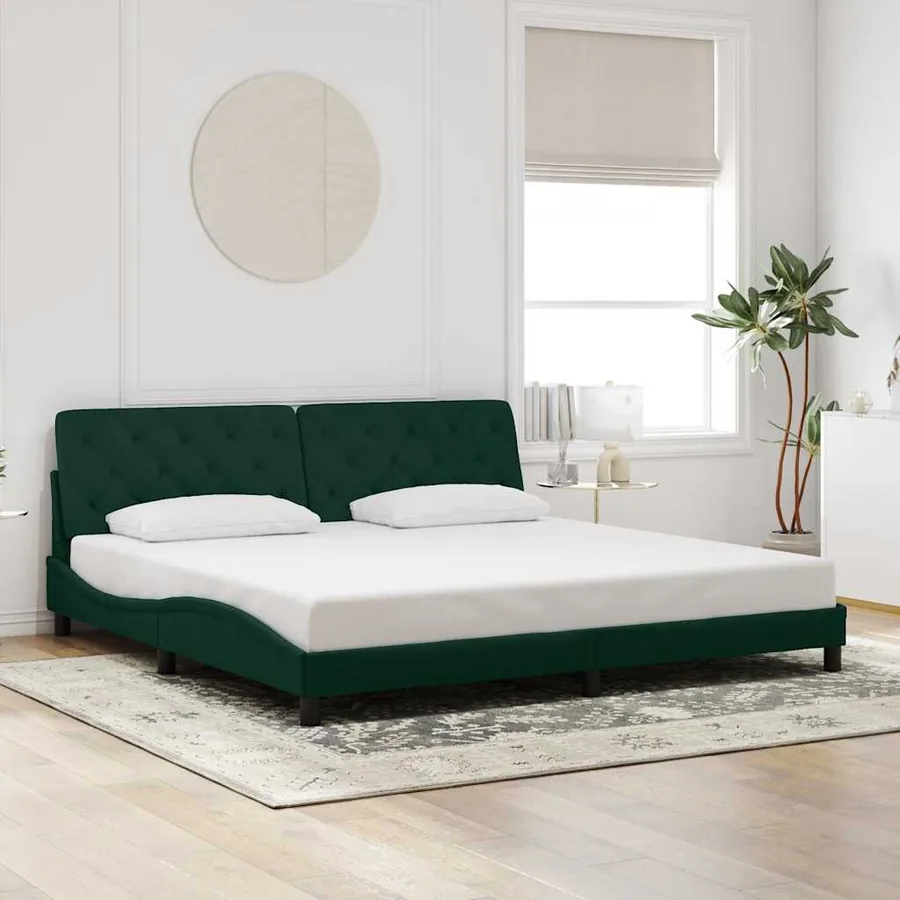 Cadre de lit avec LED sans matelas vert foncé 200x200 cm velours - 4