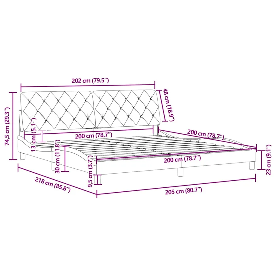 Cadre de lit sans matelas noir 200x200 cm velours - 12