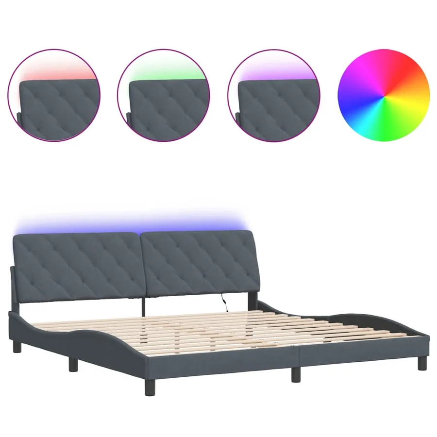 Cadre de lit avec LED sans matelas gris foncé 200x200 cm velours - 2