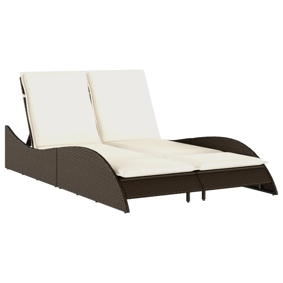 Chaise longue avec coussins marron 114x205x73 cm résine tressée - 2