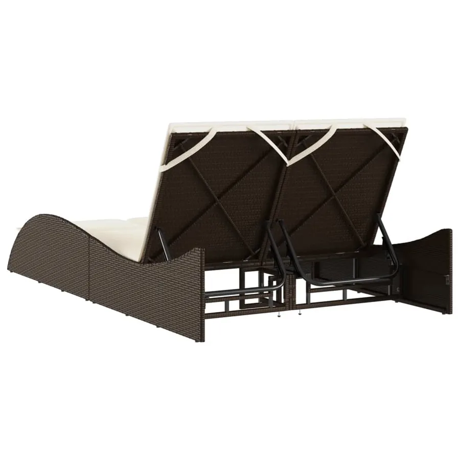 Chaise longue avec coussins marron 114x205x73 cm résine tressée - 6
