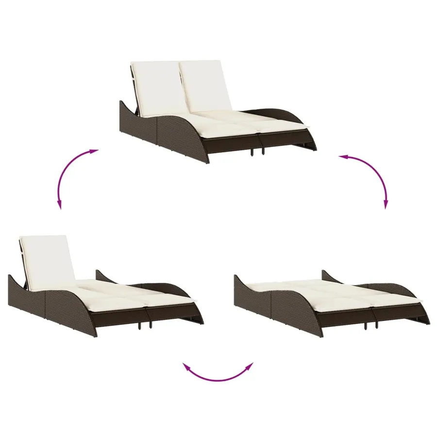 Chaise longue avec coussins marron 114x205x73 cm résine tressée - 8