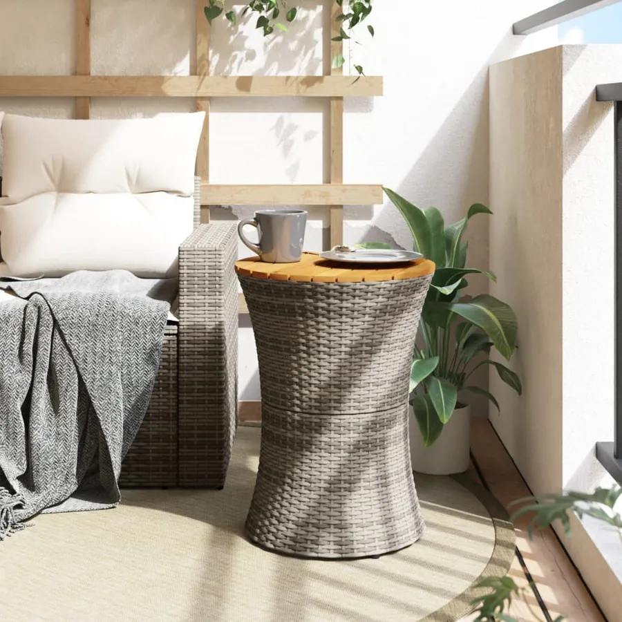 Table d'appoint de jardin forme tambour gris rotin bois massif - 3