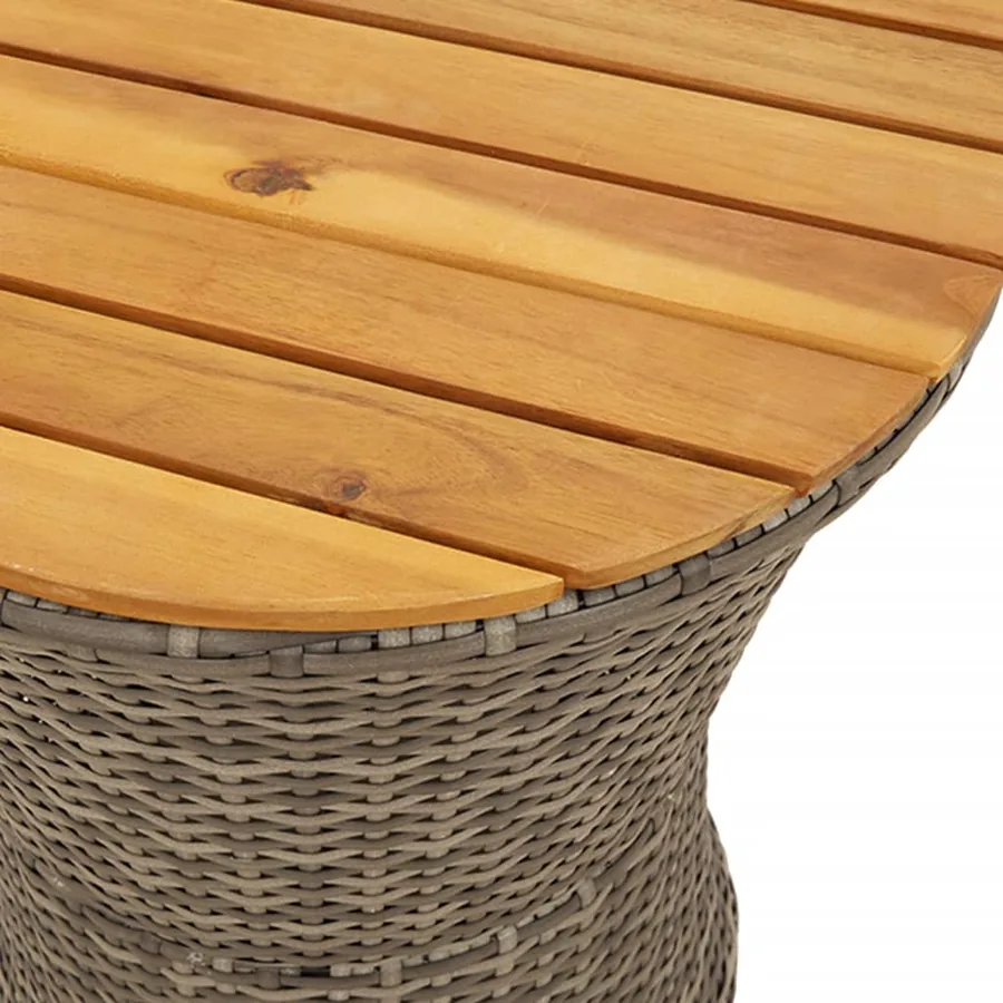Table d'appoint de jardin forme tambour gris rotin bois massif - 8