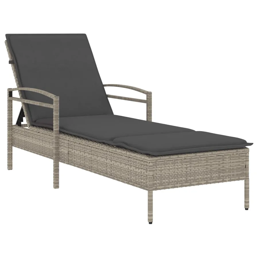 Chaise longue et coussin gris clair 63x200x81 cm résine tressée - 2
