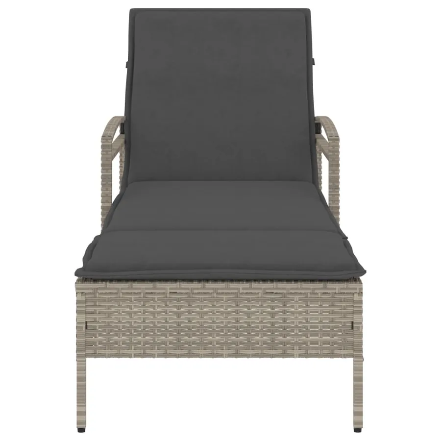 Chaise longue et coussin gris clair 63x200x81 cm résine tressée - 4