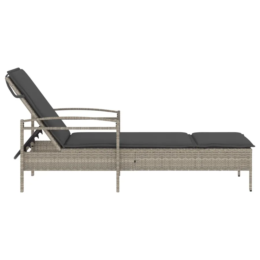 Chaise longue et coussin gris clair 63x200x81 cm résine tressée - 5