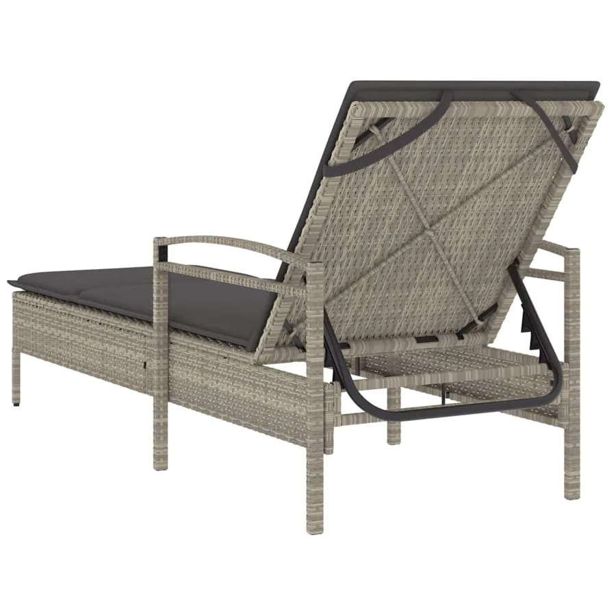 Chaise longue et coussin gris clair 63x200x81 cm résine tressée - 6