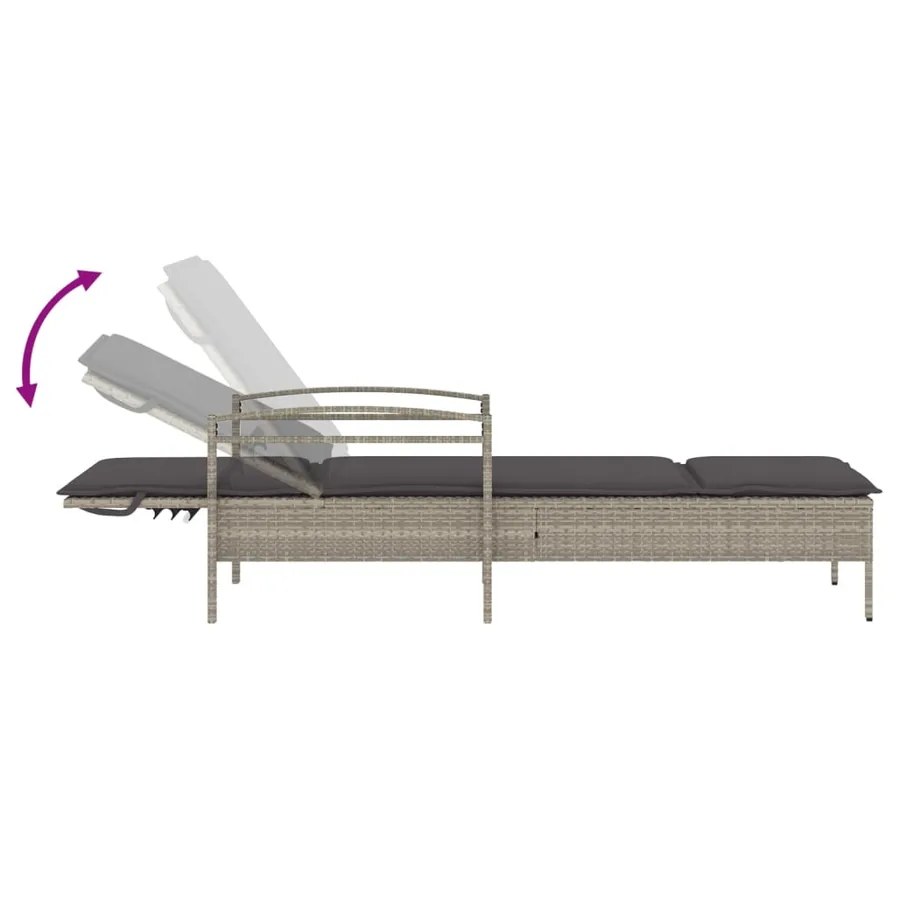 Chaise longue et coussin gris clair 63x200x81 cm résine tressée - 7
