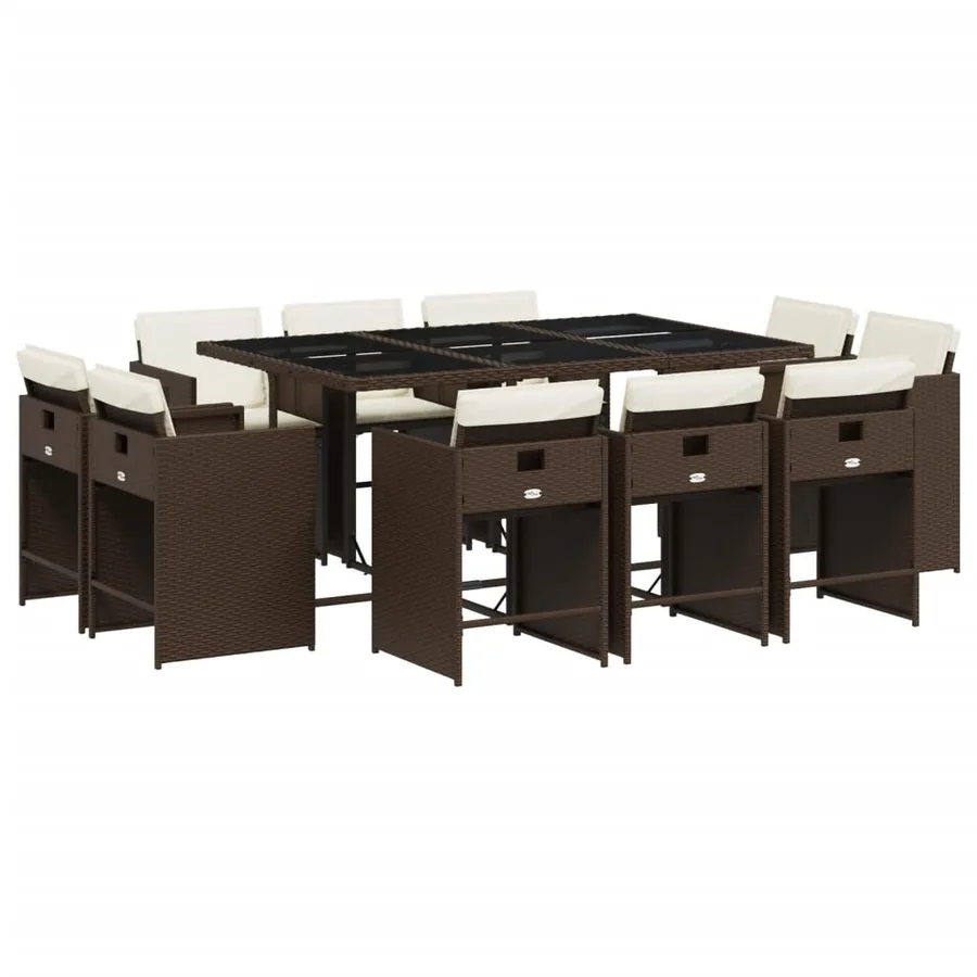 Ensemble à manger de jardin et coussins 11 pcs marron rotin - 2