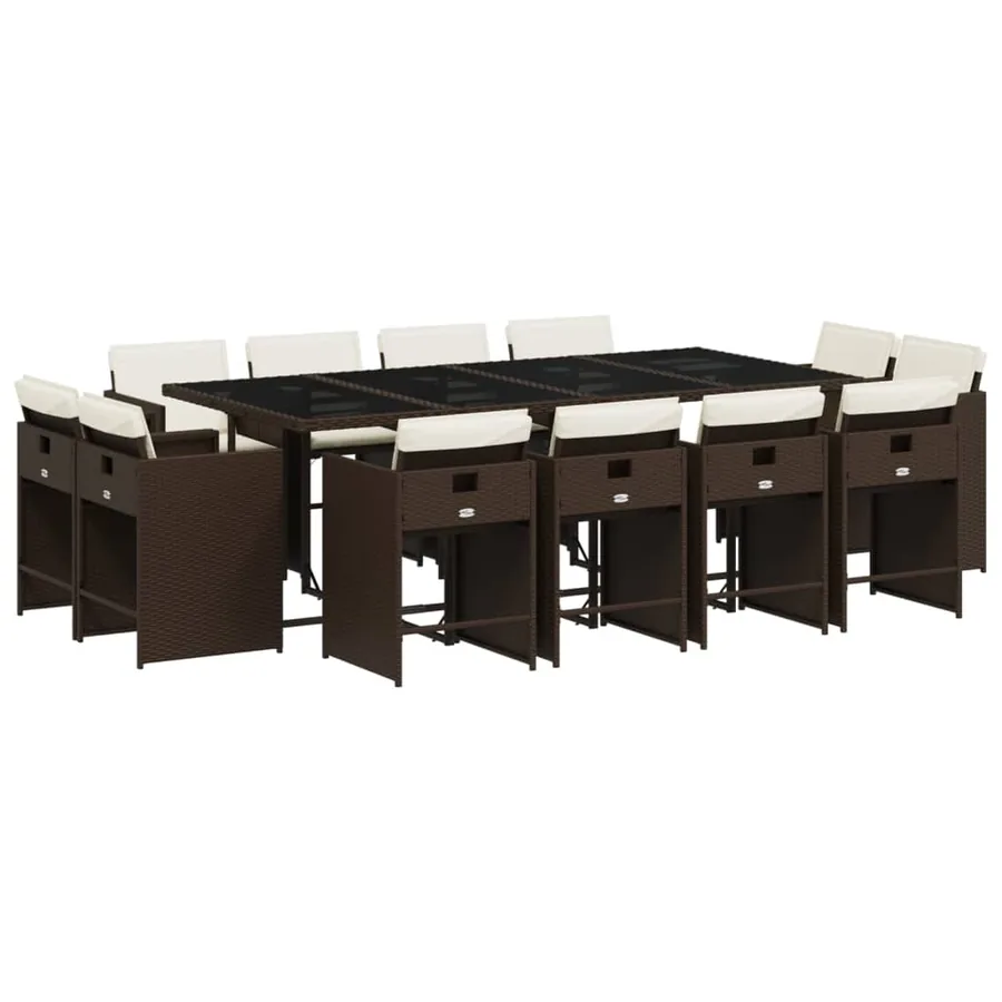 Ensemble à manger de jardin avec coussins 13 pcs marron rotin - 2