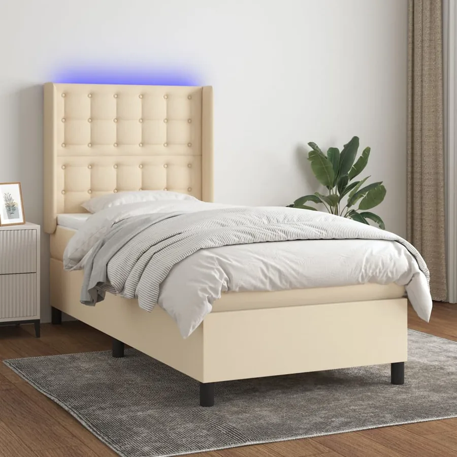 Sommier à lattes de lit matelas et LED Crème 80x200cm Tissu