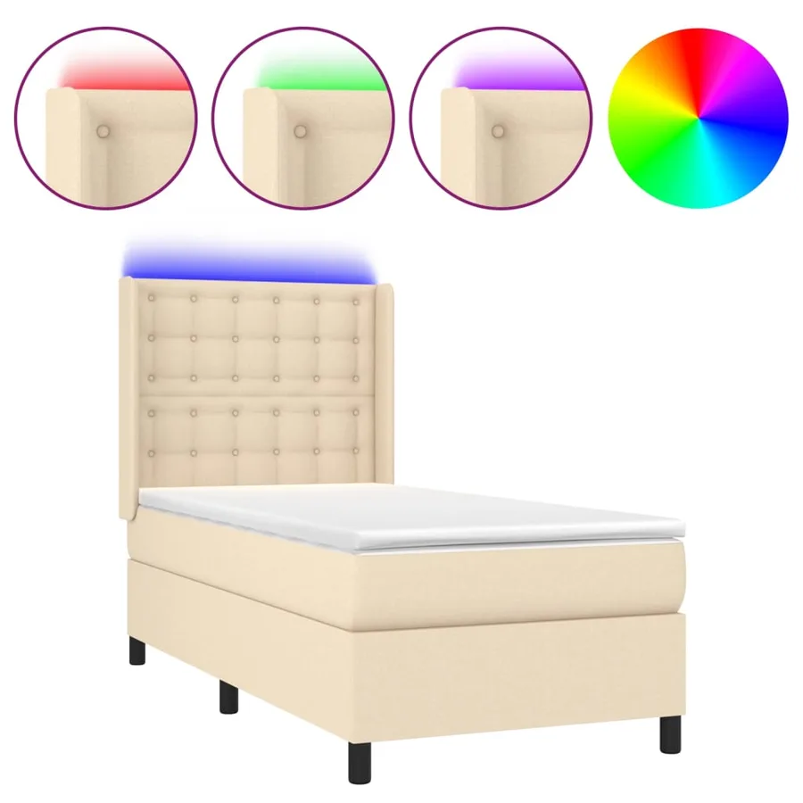 Sommier à lattes de lit matelas et LED Crème 80x200cm Tissu - 2