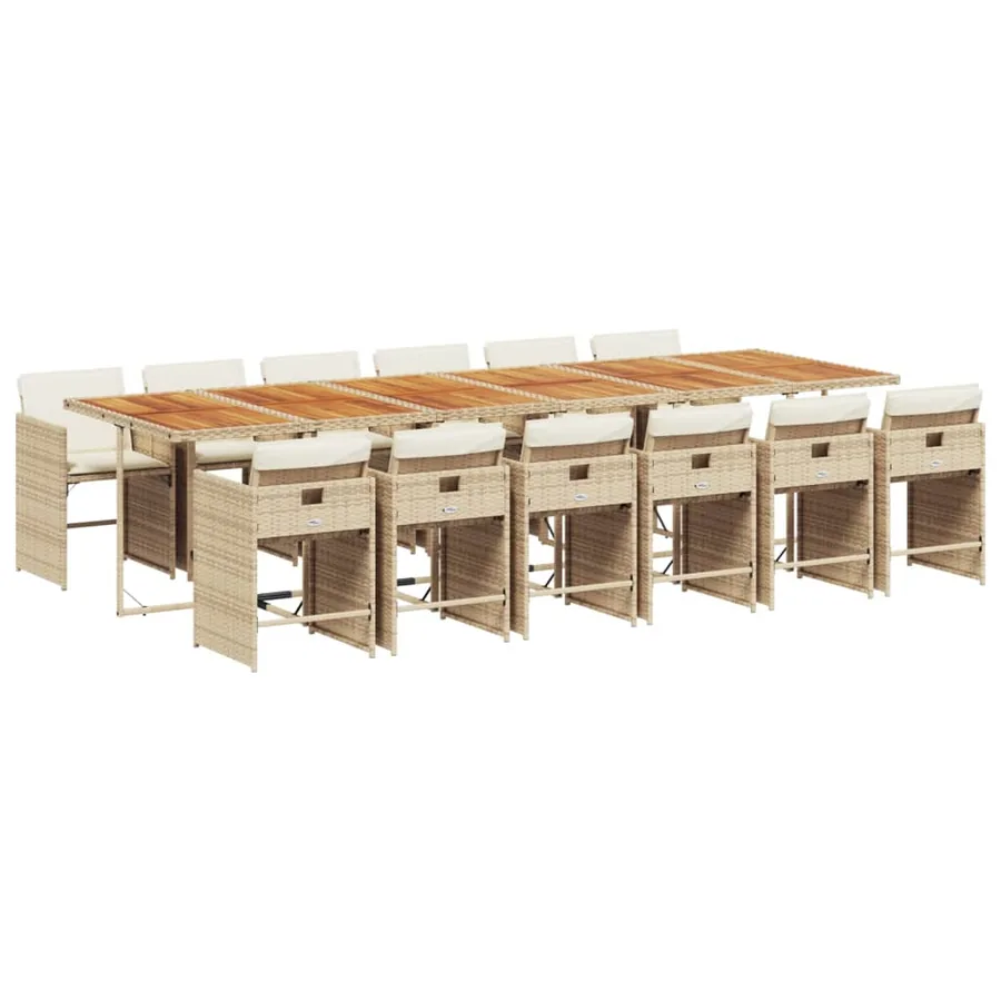 Ensemble à manger de jardin et coussins 13 pcs beige - 2