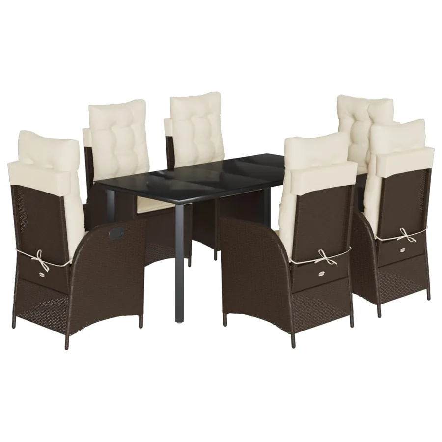 Ensemble à manger de jardin et coussins 7 pcs marron rotin - 2