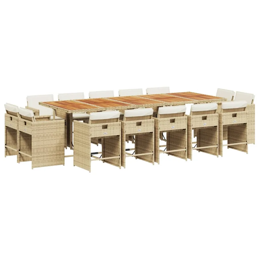 Ensemble à manger de jardin et coussins 15 pcs beige - 2