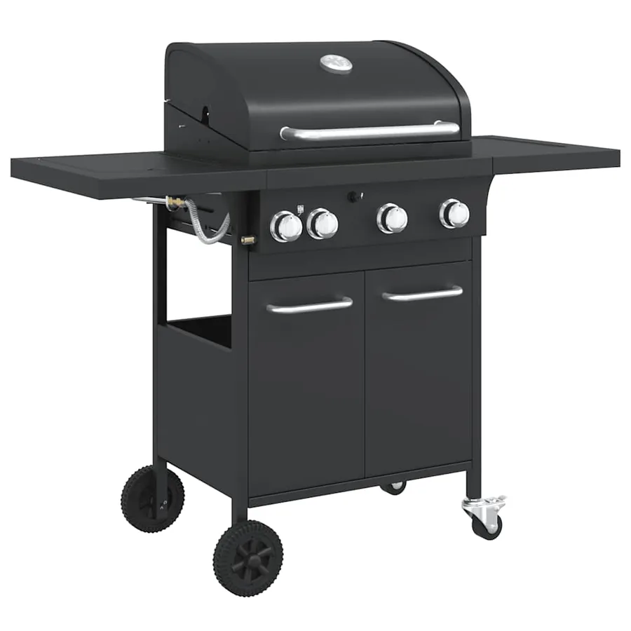 Barbecue gril à gaz avec 4 brûleurs noir acier enduit de poudre - 2
