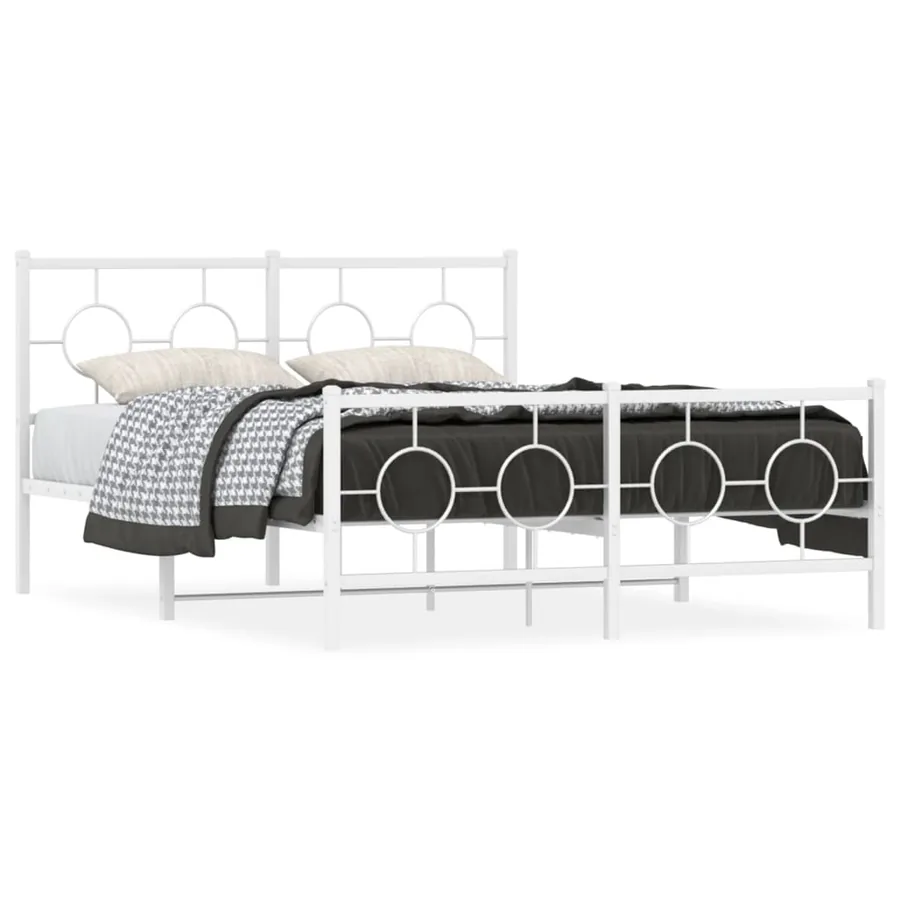 Cadre de lit métal sans matelas et pied de lit blanc 135x190 cm - 2