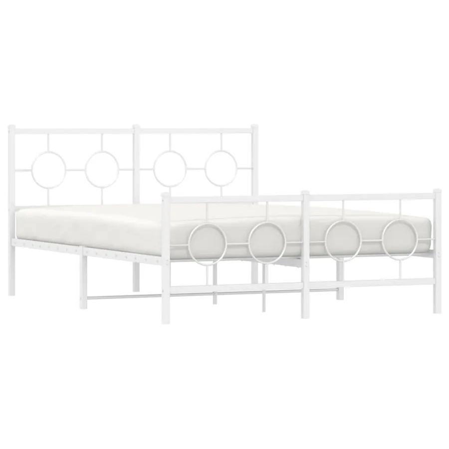 Cadre de lit métal sans matelas et pied de lit blanc 135x190 cm - 4