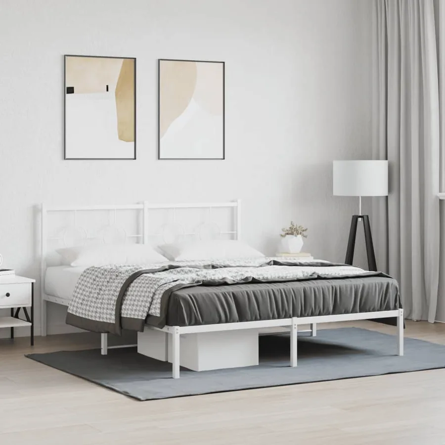 Cadre de lit métal sans matelas et tête de lit blanc 160x200 cm