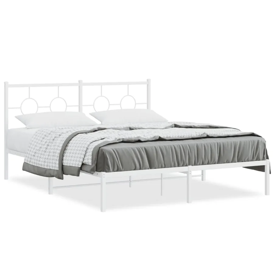 Cadre de lit métal sans matelas et tête de lit blanc 160x200 cm - 2