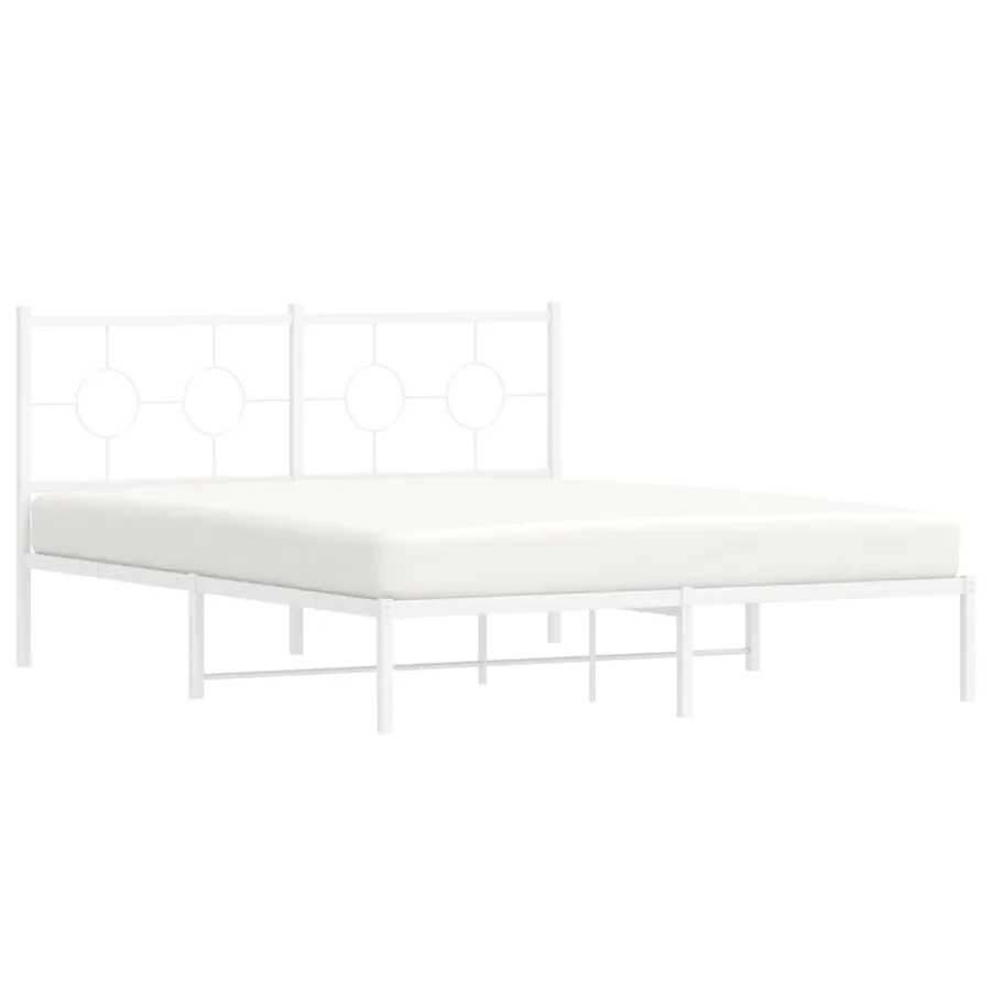 Cadre de lit métal sans matelas et tête de lit blanc 160x200 cm - 4