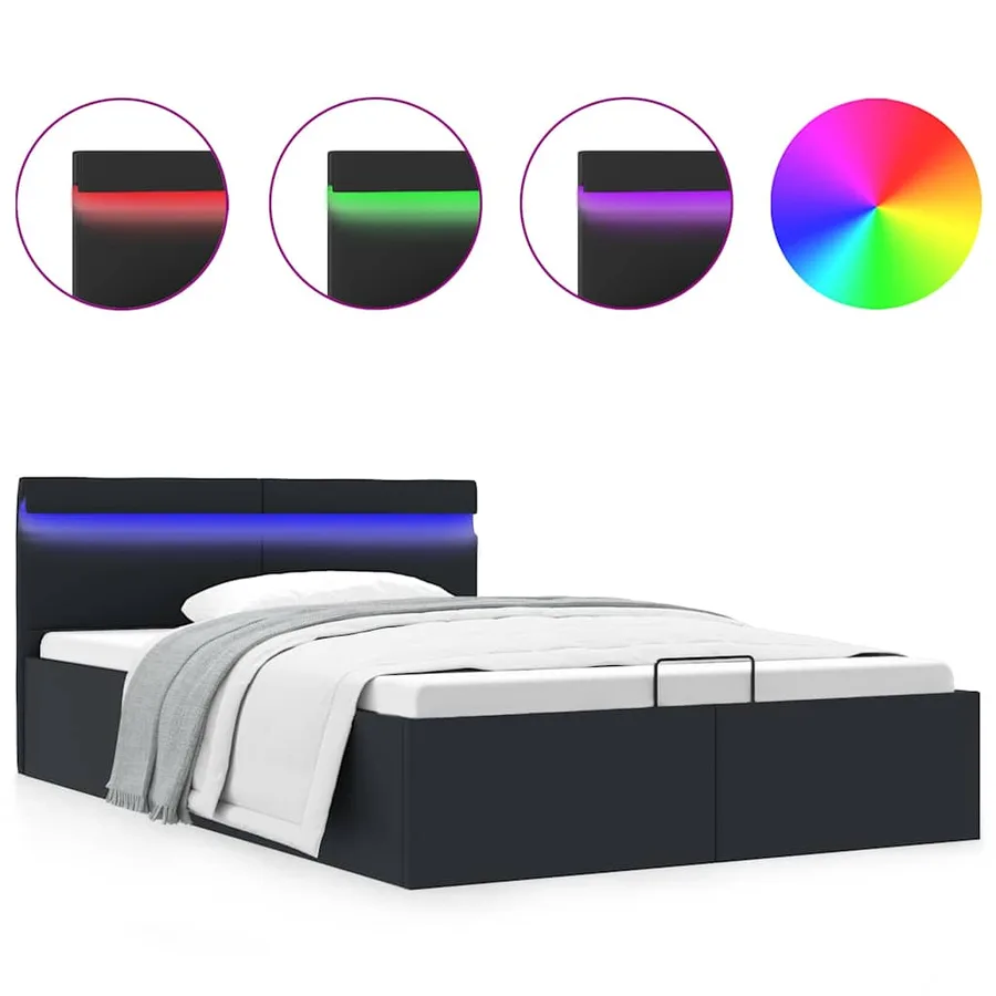 Cadre de lit à rangement hydraulique sans matelas avec LED noir - 2