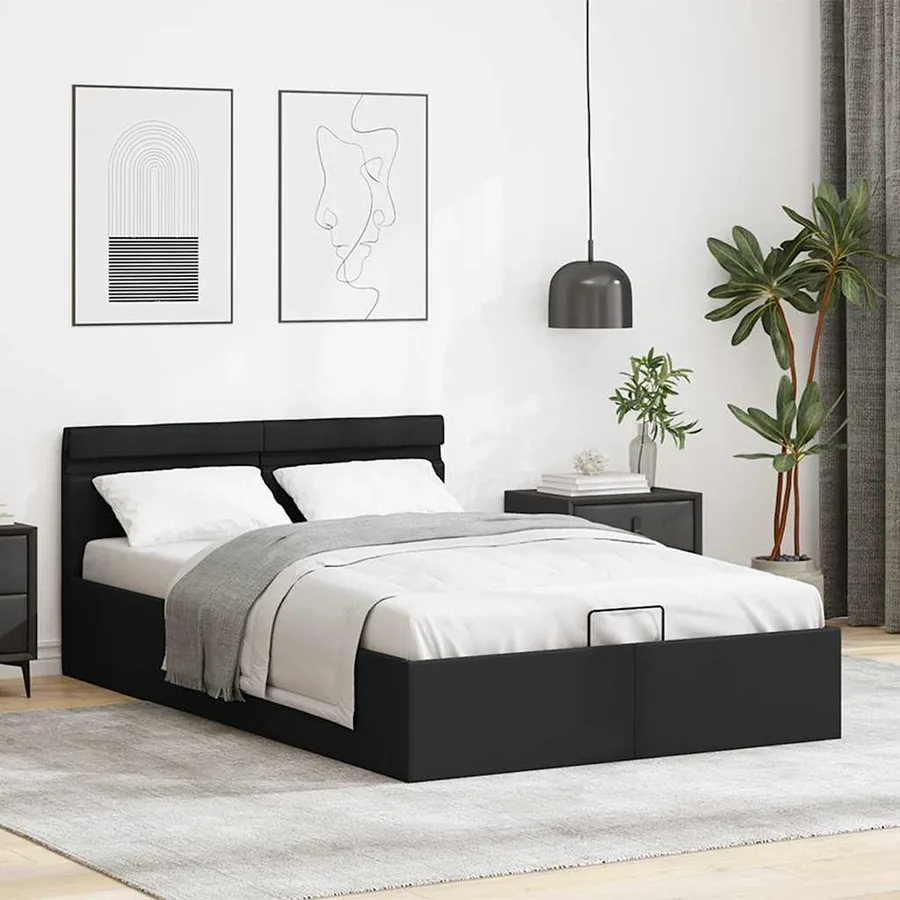 Cadre de lit à rangement hydraulique sans matelas avec LED noir - 4