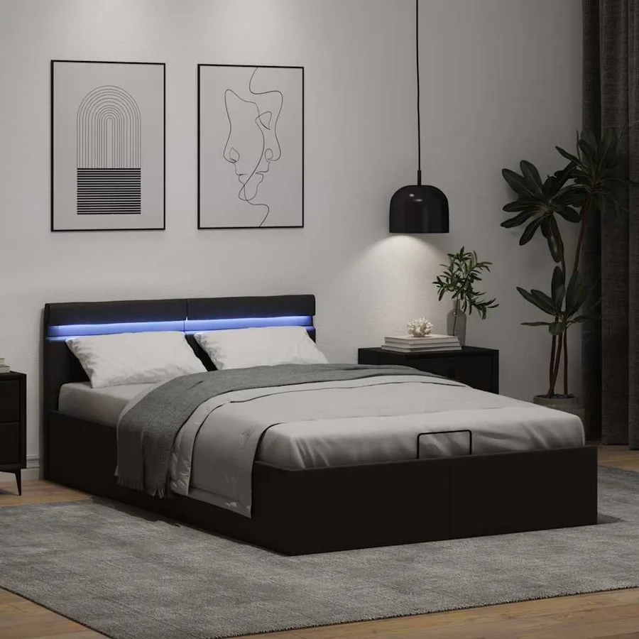 Cadre de lit à rangement hydraulique sans matelas avec LED noir - 5