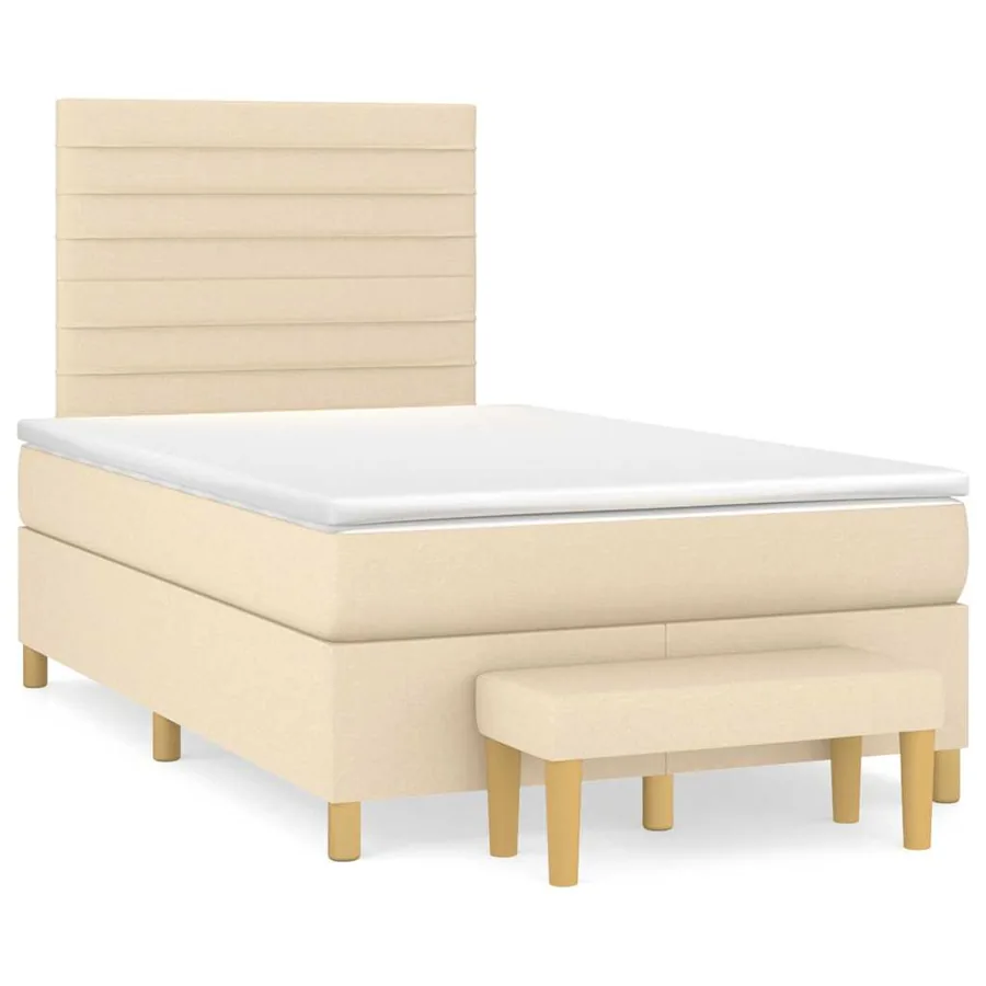 Sommier à lattes de lit avec matelas crème 120x190 cm tissu - 2