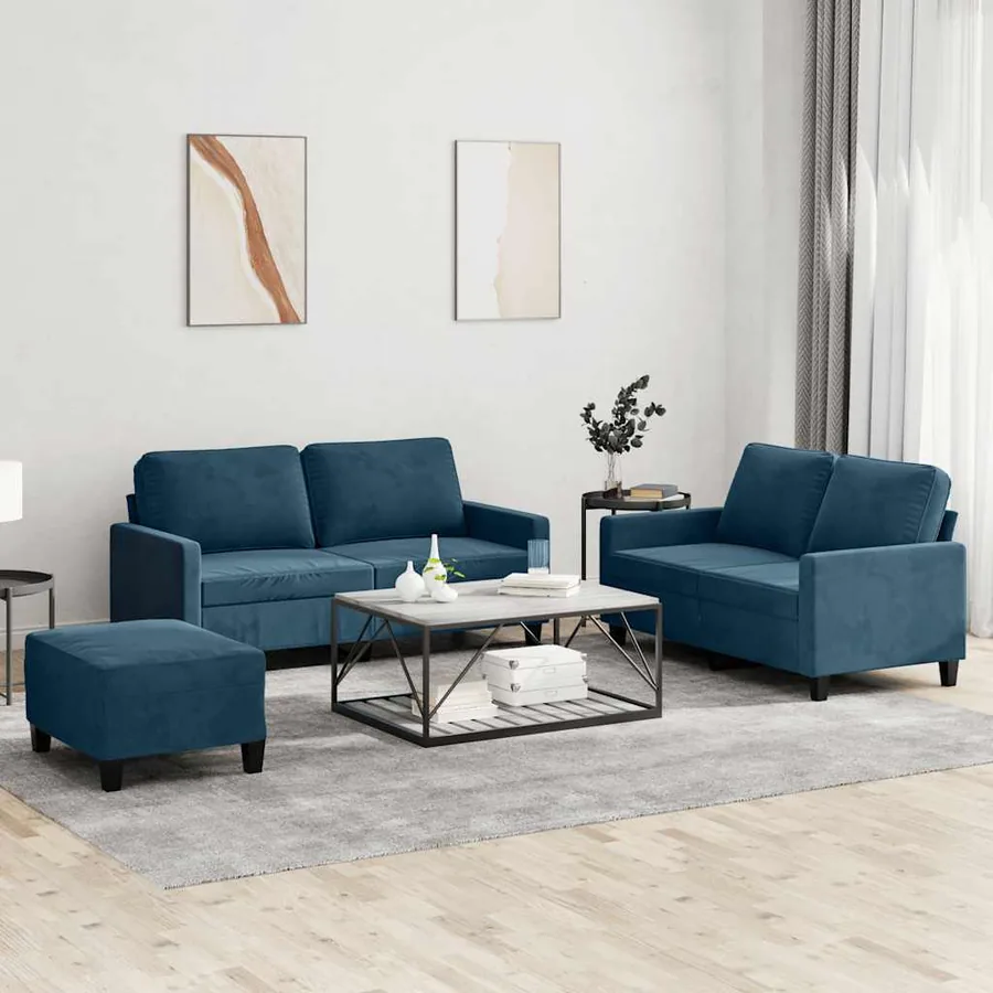 Ensemble de canapés 3 pcs avec coussins Bleu Velours