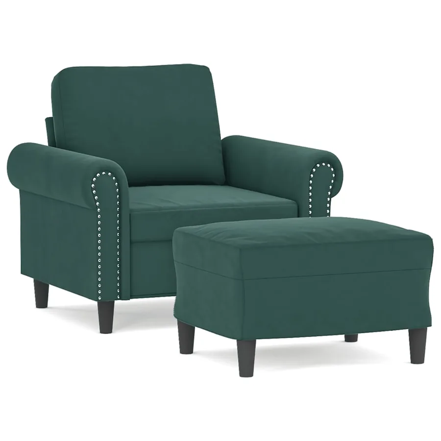 Fauteuil avec repose-pied Vert foncé 60 cm Velours - 2