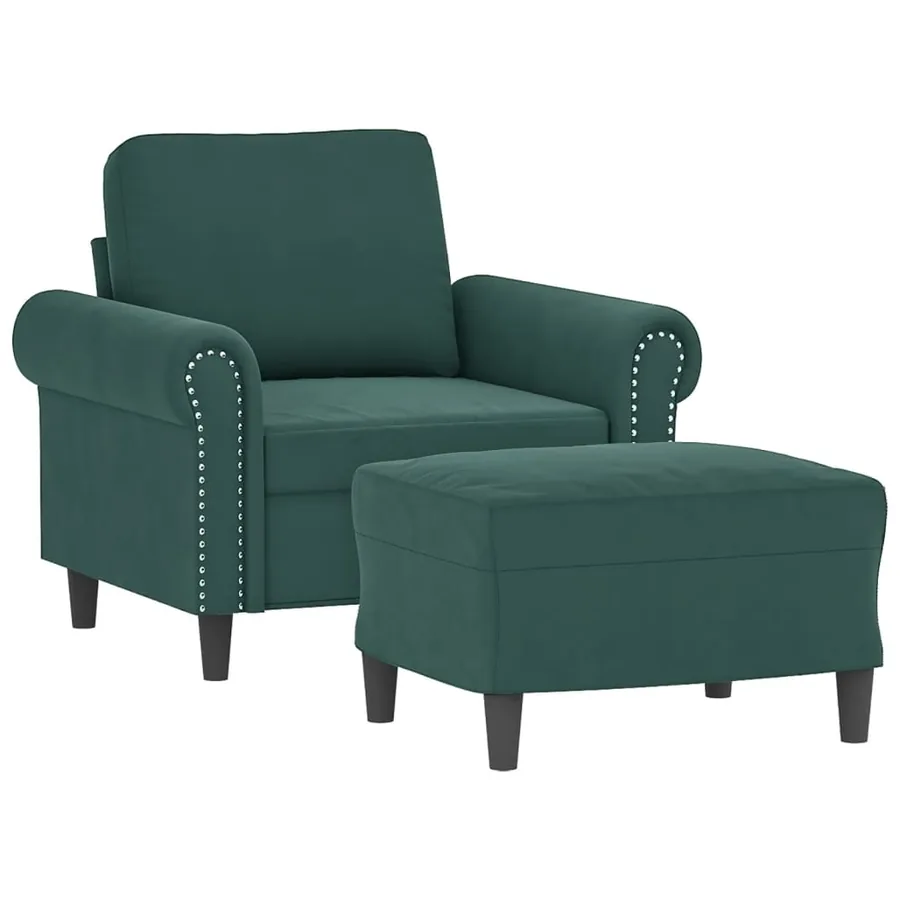 Fauteuil avec repose-pied Vert foncé 60 cm Velours - 3