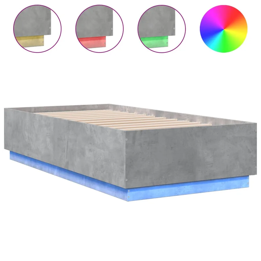 Cadre de lit avec LED sans matelas gris béton 90x190 cm - 2