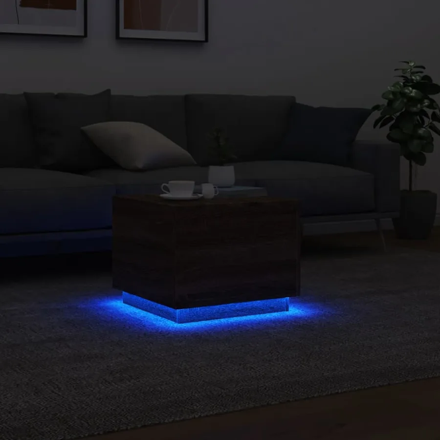 Table basse avec lumières LED chêne marron 50x50x40 cm - 5