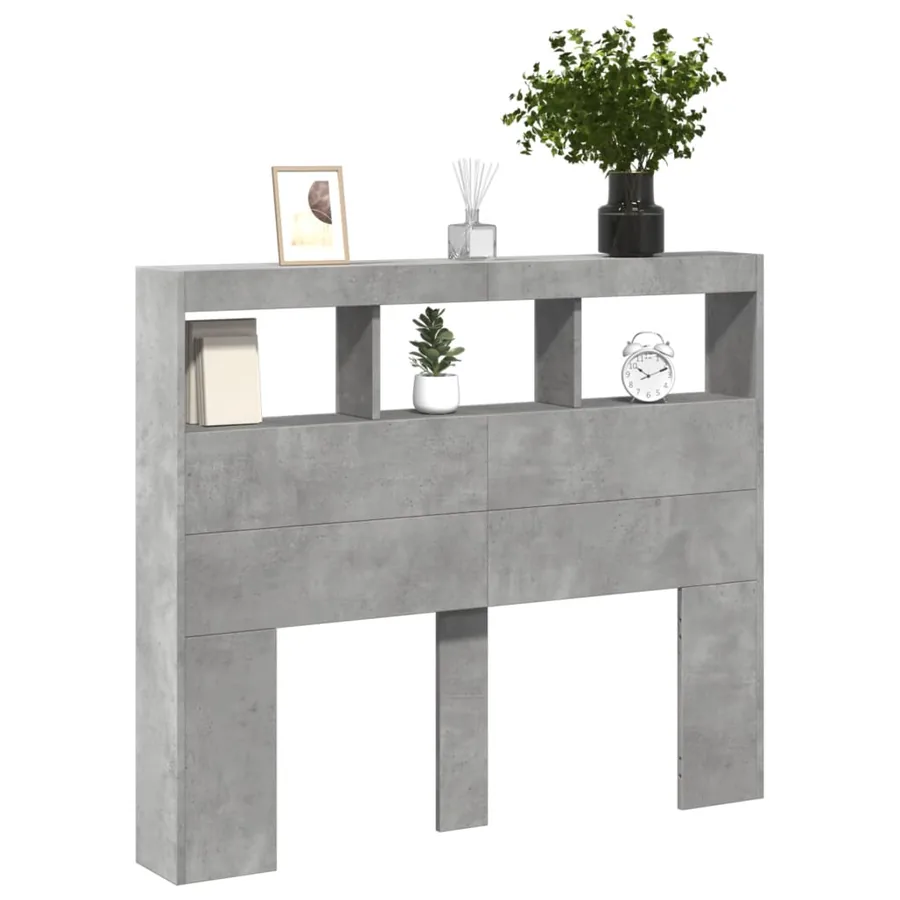Armoire tête de lit avec LED gris béton 120x17x102 cm - 5
