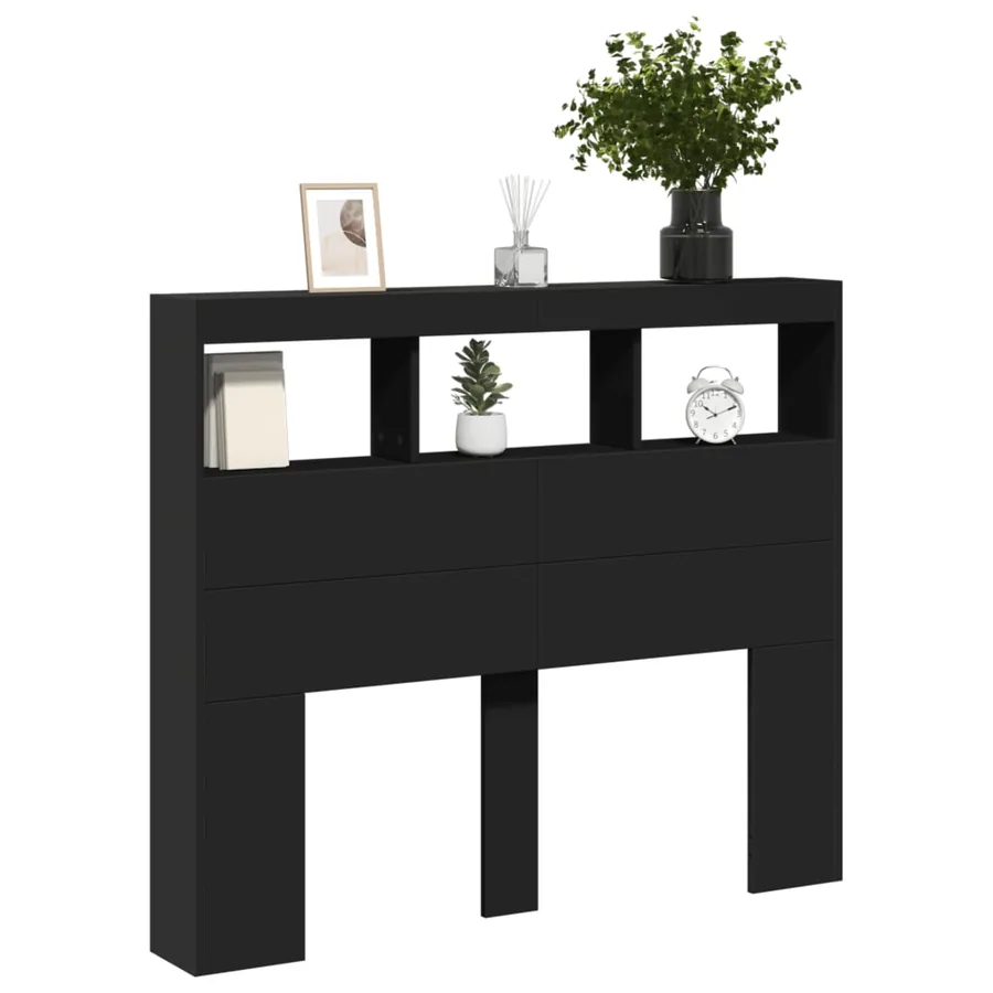 Armoire tête de lit avec LED noir 120x17x102 cm - 5