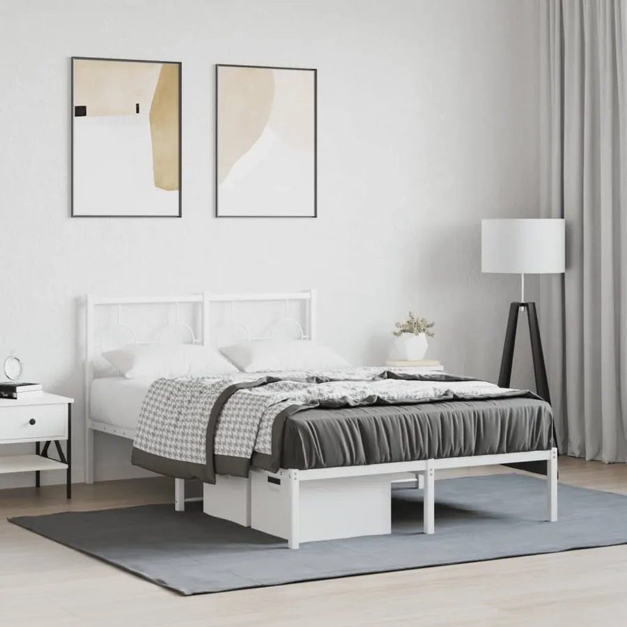 Cadre de lit métal sans matelas et tête de lit blanc 120x200 cm