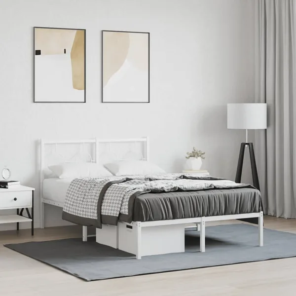 Cadre de lit métal sans matelas et tête de lit blanc 120x200 cm