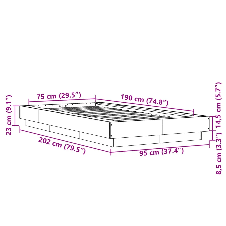 Cadre de lit sans matelas gris béton 75x190 cm - 10
