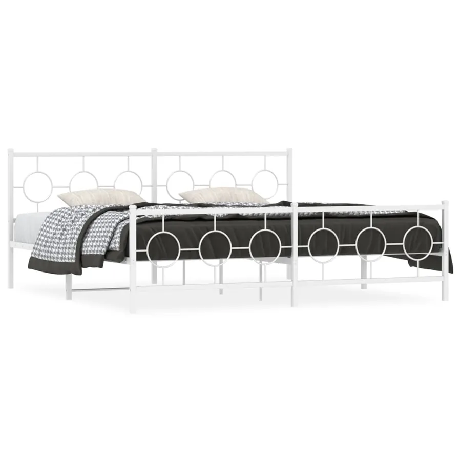 Cadre de lit métal sans matelas et pied de lit blanc 193x203 cm - 2