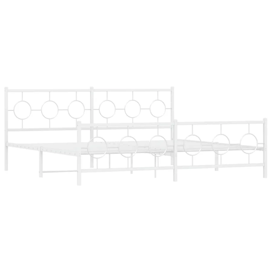 Cadre de lit métal sans matelas et pied de lit blanc 193x203 cm - 3